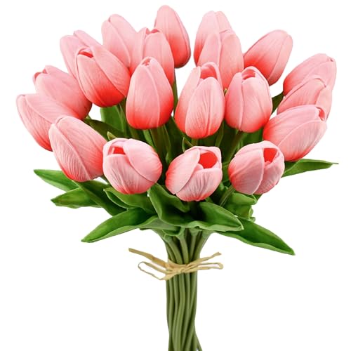 20-Piece Coral Pink Artificial Tulips, 50% Off Code, 9.XX 🌷