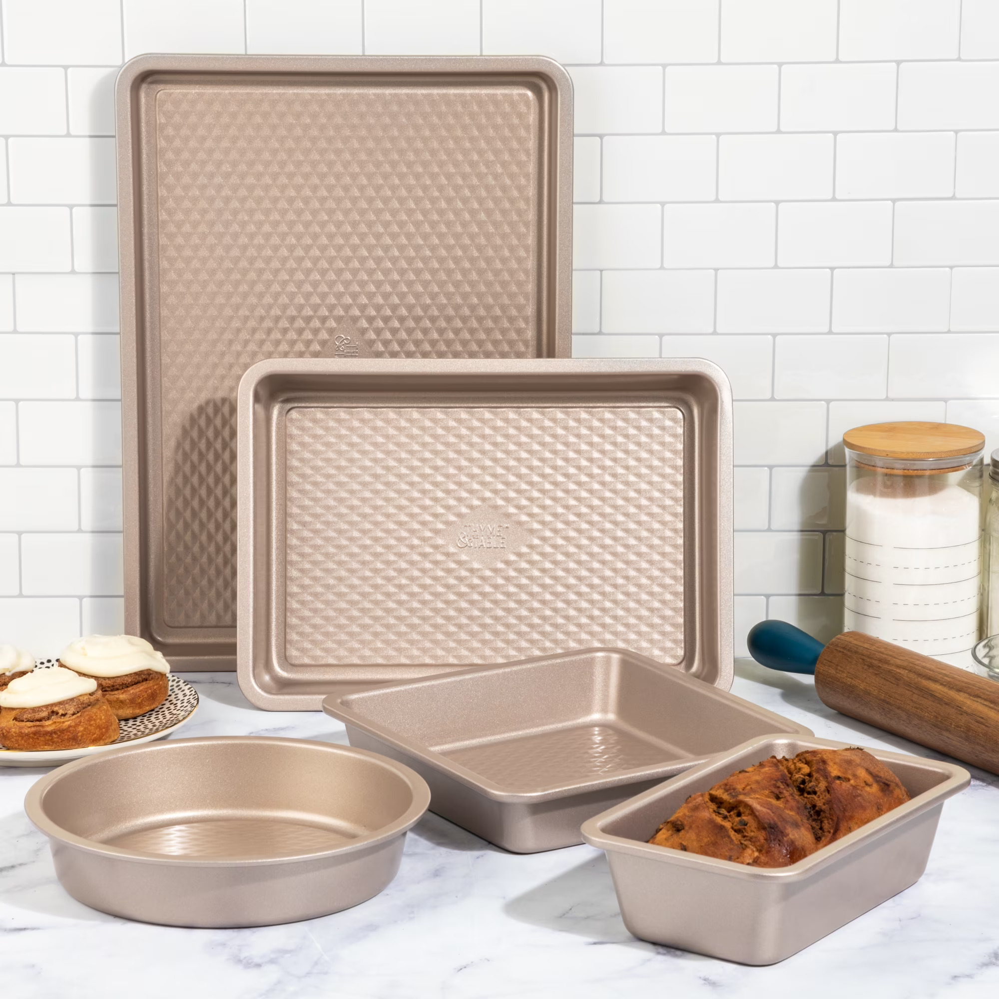 Thyme & Table Non-Stick Aluminized Steel Baking 5pc Set, Champagne Gold