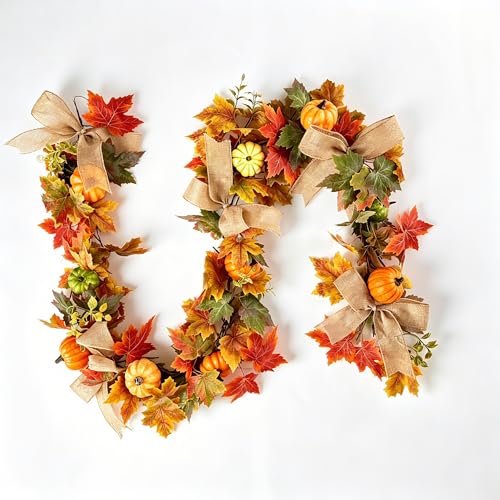 6FT Fall Pumpkin Maple Leaf Garland, 50% Off Code, As Low As 14.XX 🍁