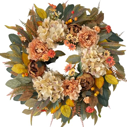24-Inch Fall Hydrangea Peony Wreath, 50% Off Code, As Low As 24.XX 🍂