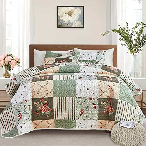 Green Floral Patchwork Quilt Set, Full/Queen, 29.XX 🌿