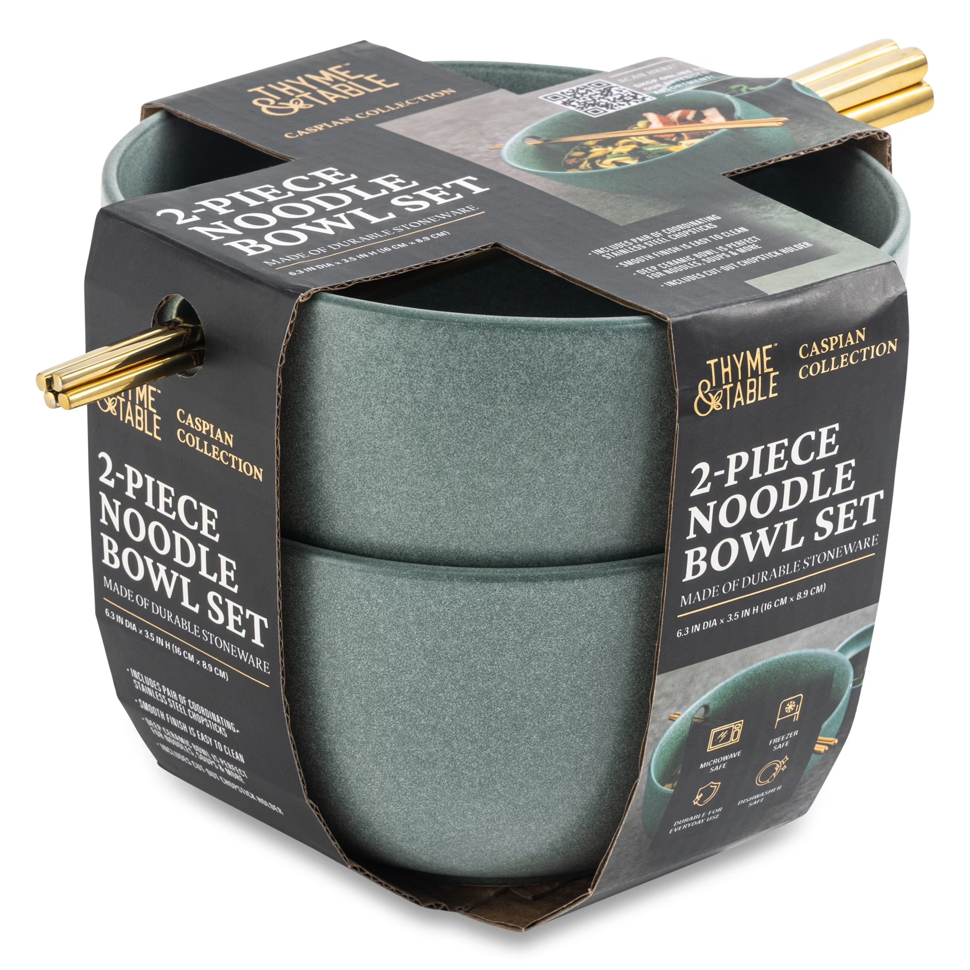 Thyme & Table Caspian Collection, 2 Pack Ramen Bowl Set with Chopsticks