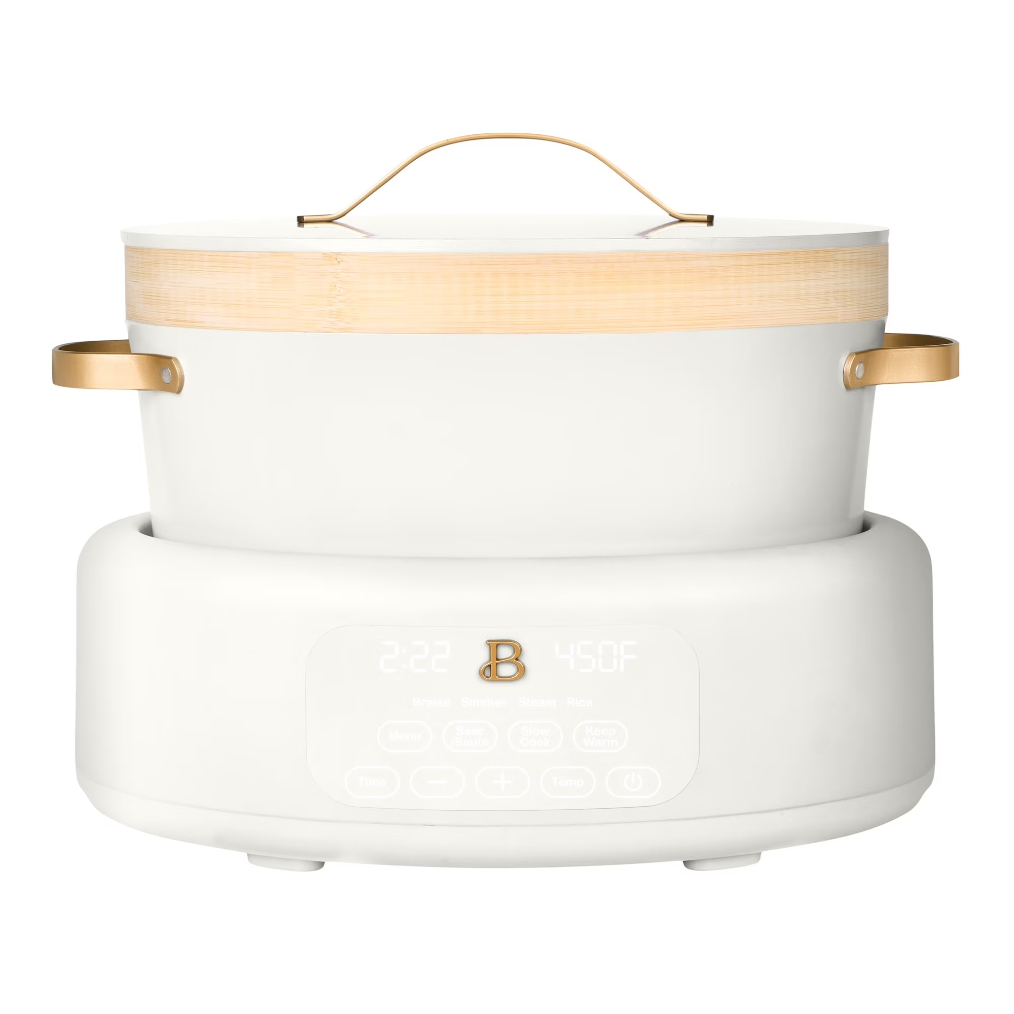 Beautiful 10-in-1, 8 Qt Multi-Cooker with Bamboo Steamer Insert, 7 Preset Functions, and EverGood Non-Toxic Ceramic Nonstick Coating, White Icing by Drew Barrymore