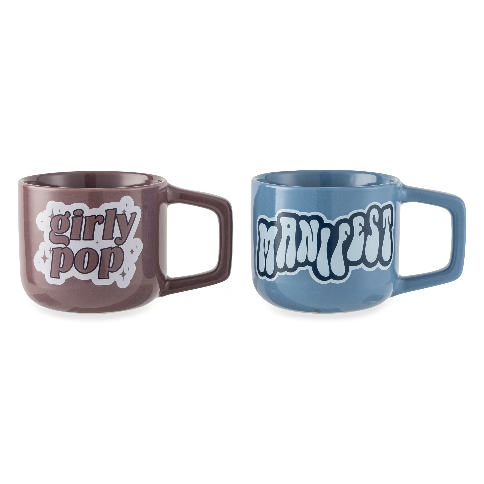 Thyme & Table 2 Pack Manifest Blue and Girly Pop Purple Mugs 13.8 fl oz, Stoneware